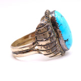 Vintage Sterling Turquoise Ribbed Band Ring 10.5