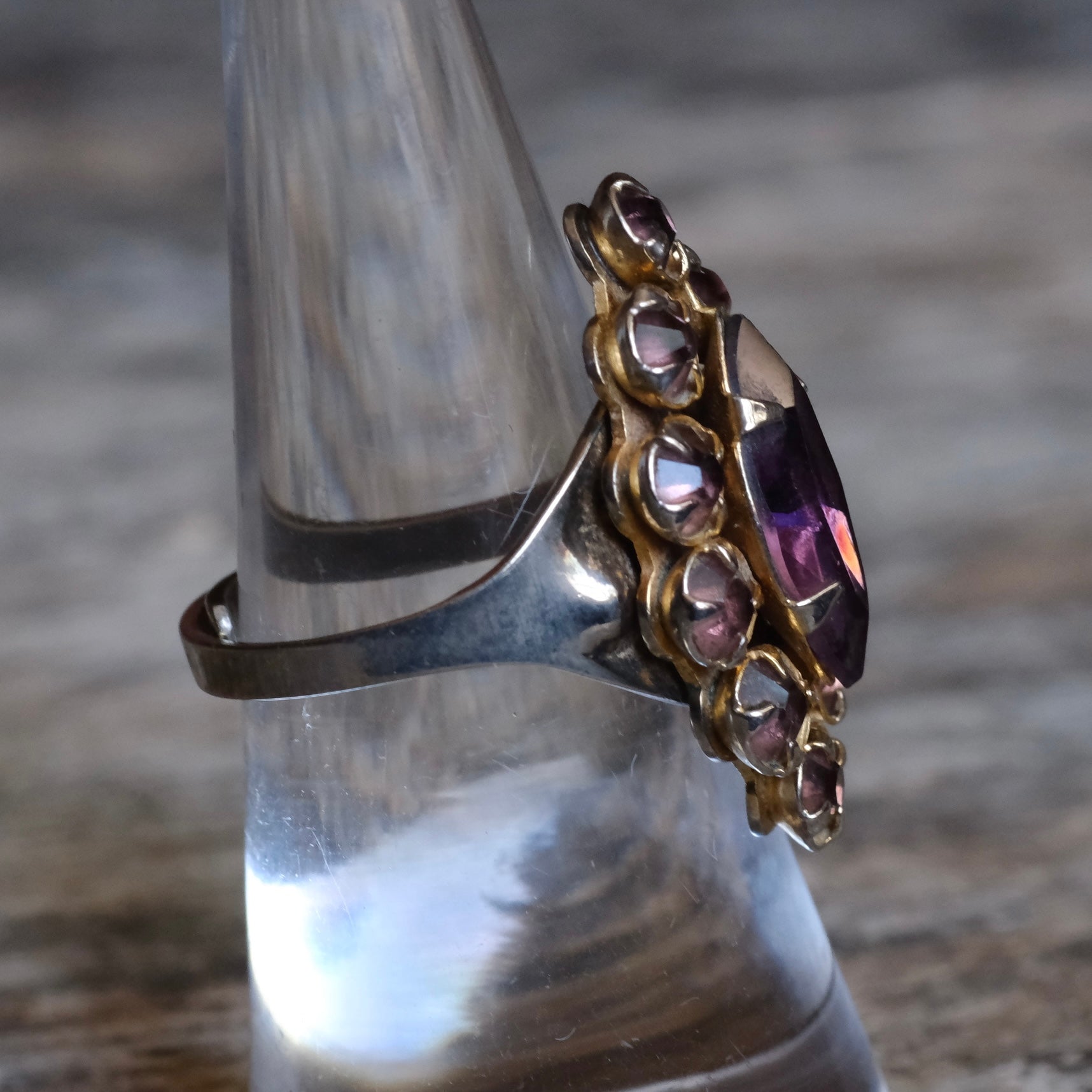 Vintage Sterling Amethyst Cluster Ring 6.75
