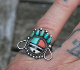 Vintage Sterling Zuni Inlay Sunface Ring 6.25