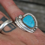 Vintage Sterling Turquoise Feather Ring 6