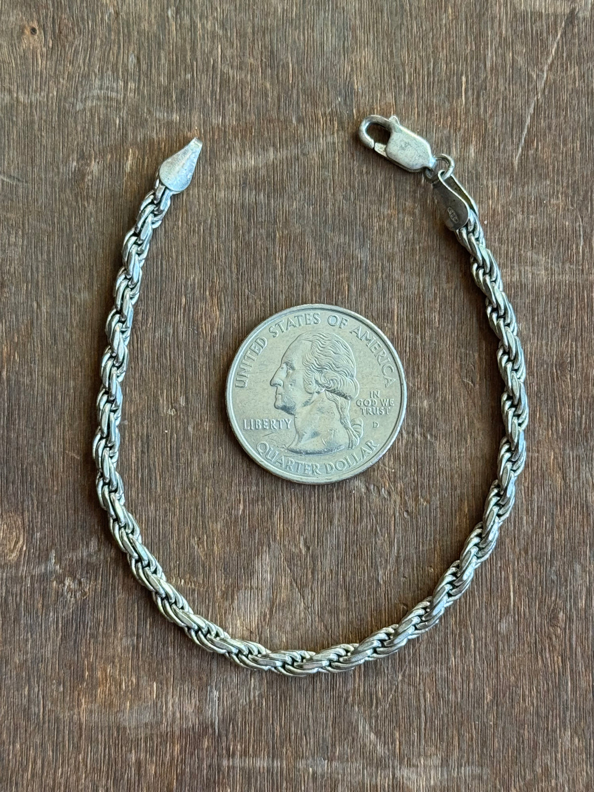 Vintage Sterling Silver 7” Rope Chain Bracelet