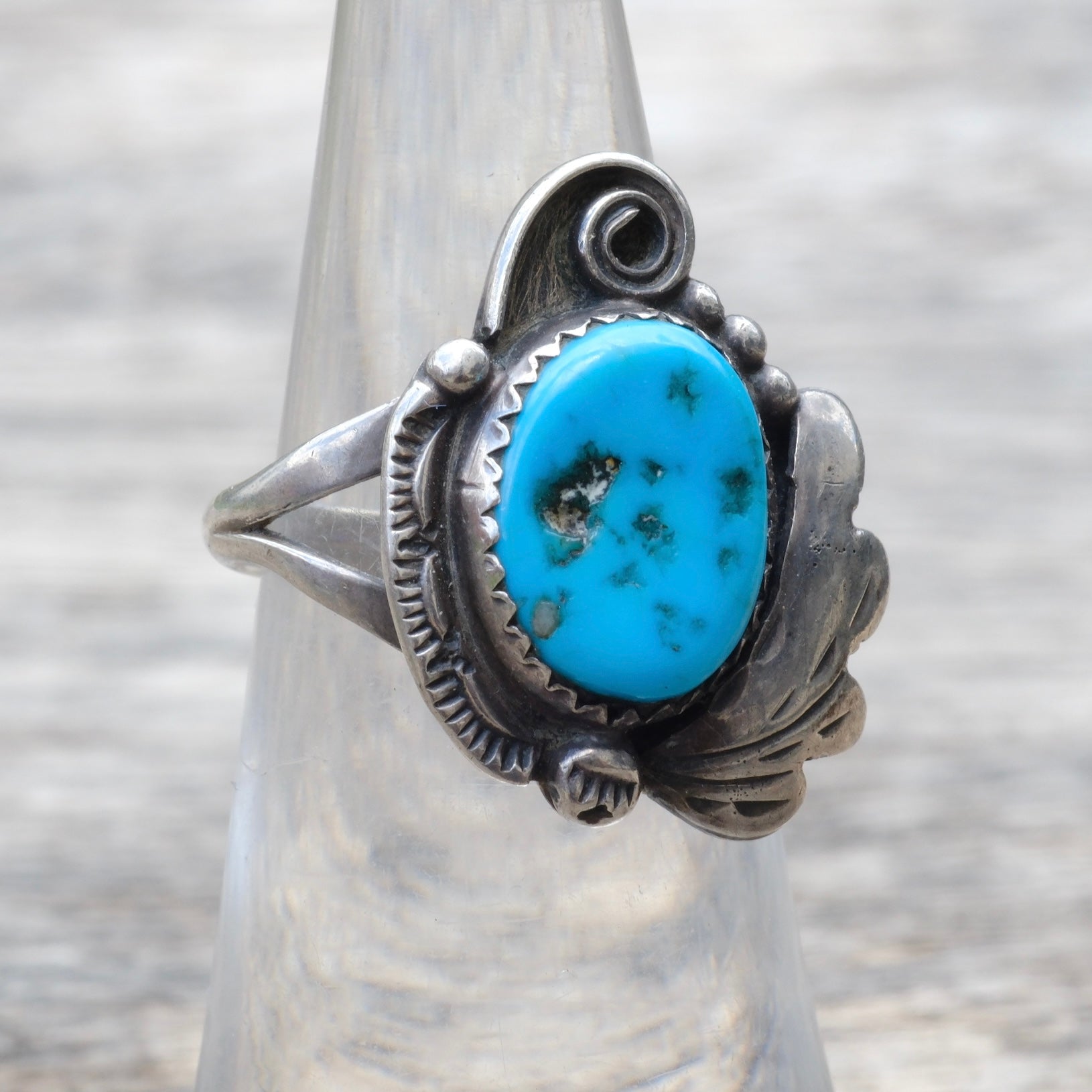 Vintage Sterling Turquoise Feather Ring 5.5