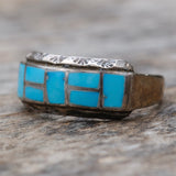 Vintage Sterling Turquoise Inlay Band Ring 9.75