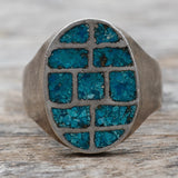 Vintage Sterling Crushed Turquoise Inlay Ring 11.25
