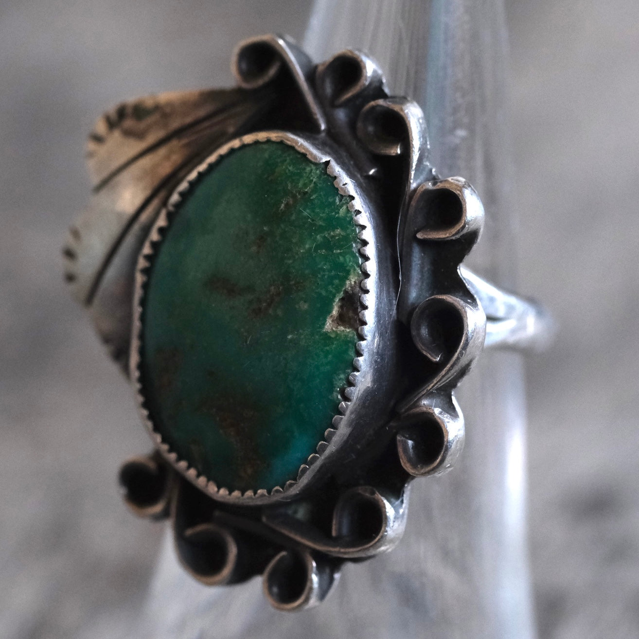 Vintage Sterling Turquoise Feather Ring 5.5