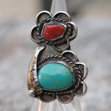 Vintage Sterling Turquoise and Coral Feather Ring 4