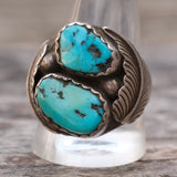 Vintage Sterling 2-Stone Turquoise Feather Ring 12.75