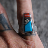 Vintage Sterling Turquoise and Coral CZ Ring 7