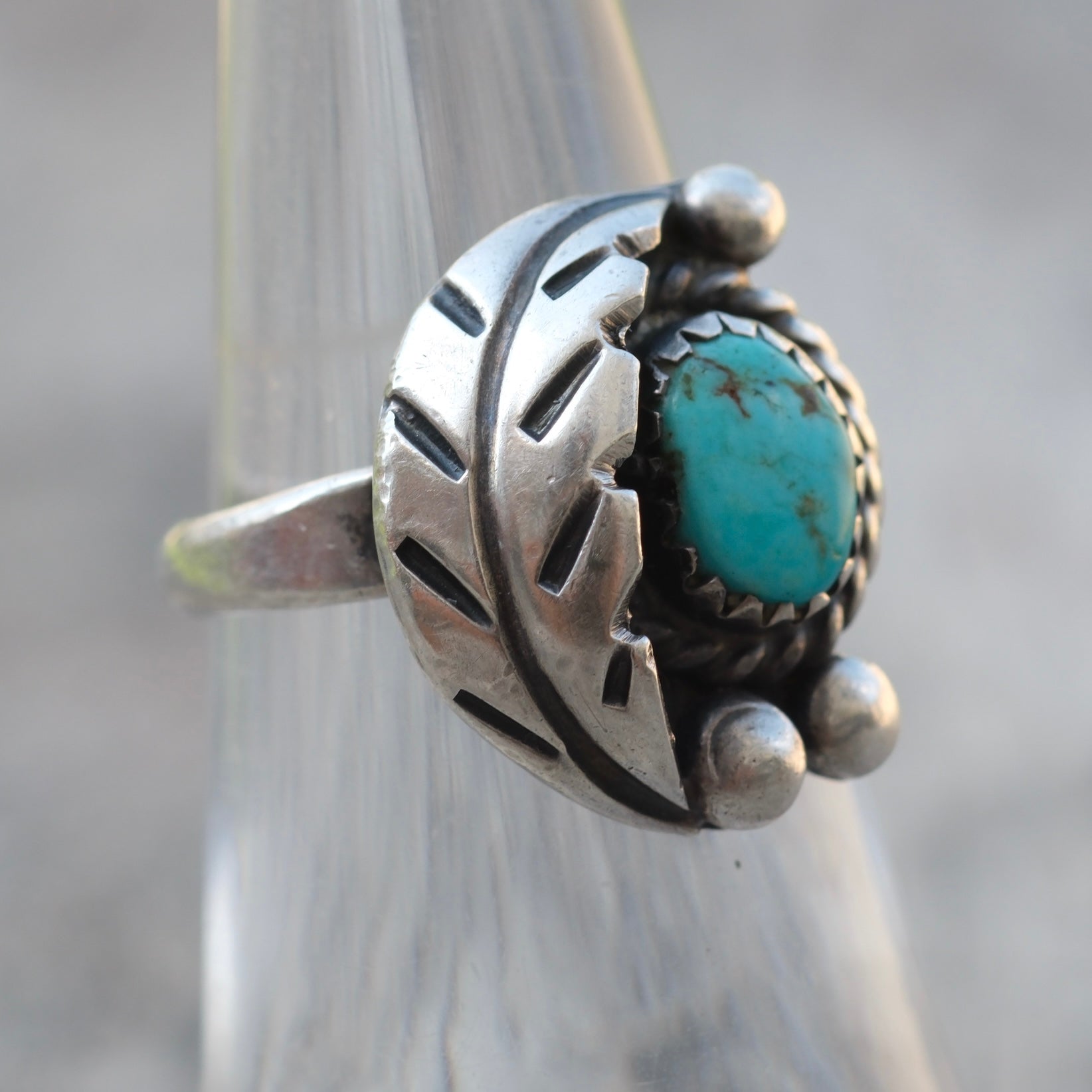 Vintage Sterling Turquoise Feather Ring 5.5