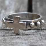 Vintage Sterling Silver Dotted Cross Ring 11.5