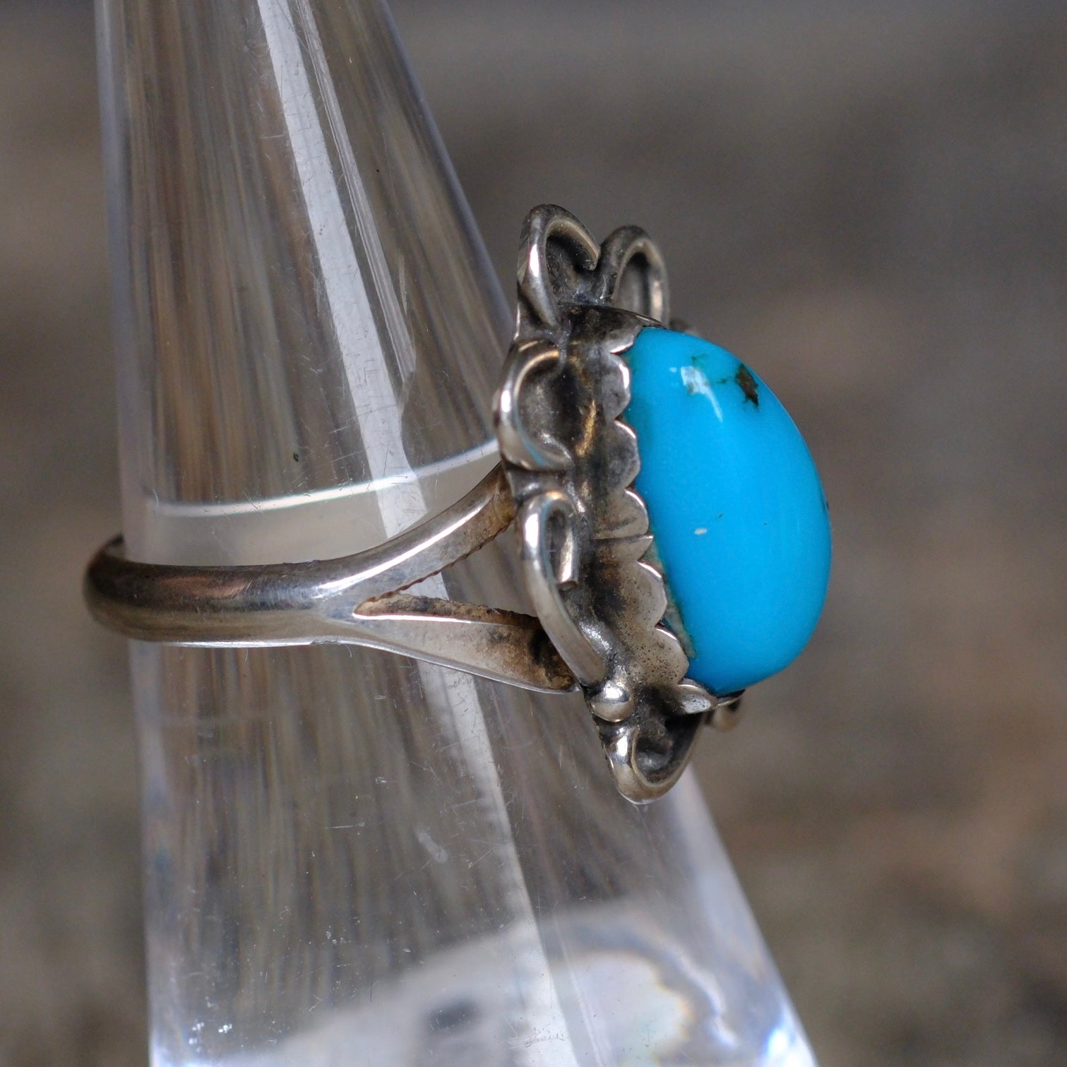 Vintage Sterling Turquoise Florette Ring 5.25