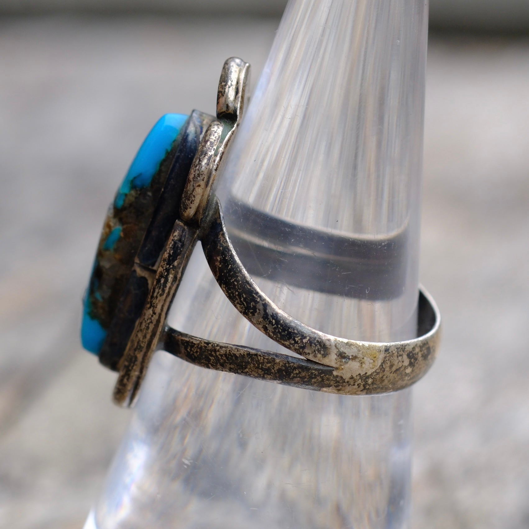 Vintage Sterling Turquoise Florette Ring 7.25