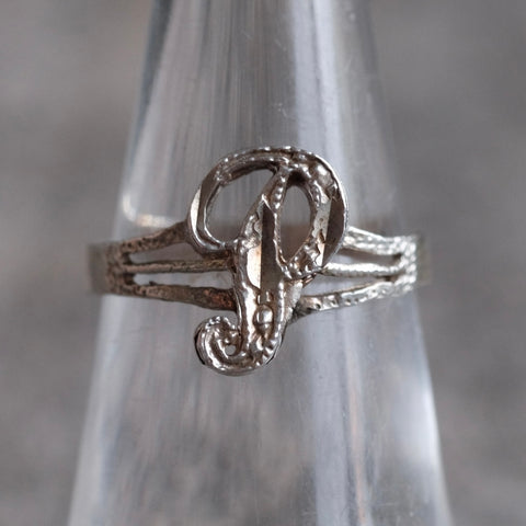 Vintage Sterling P Initial Ring 6.75