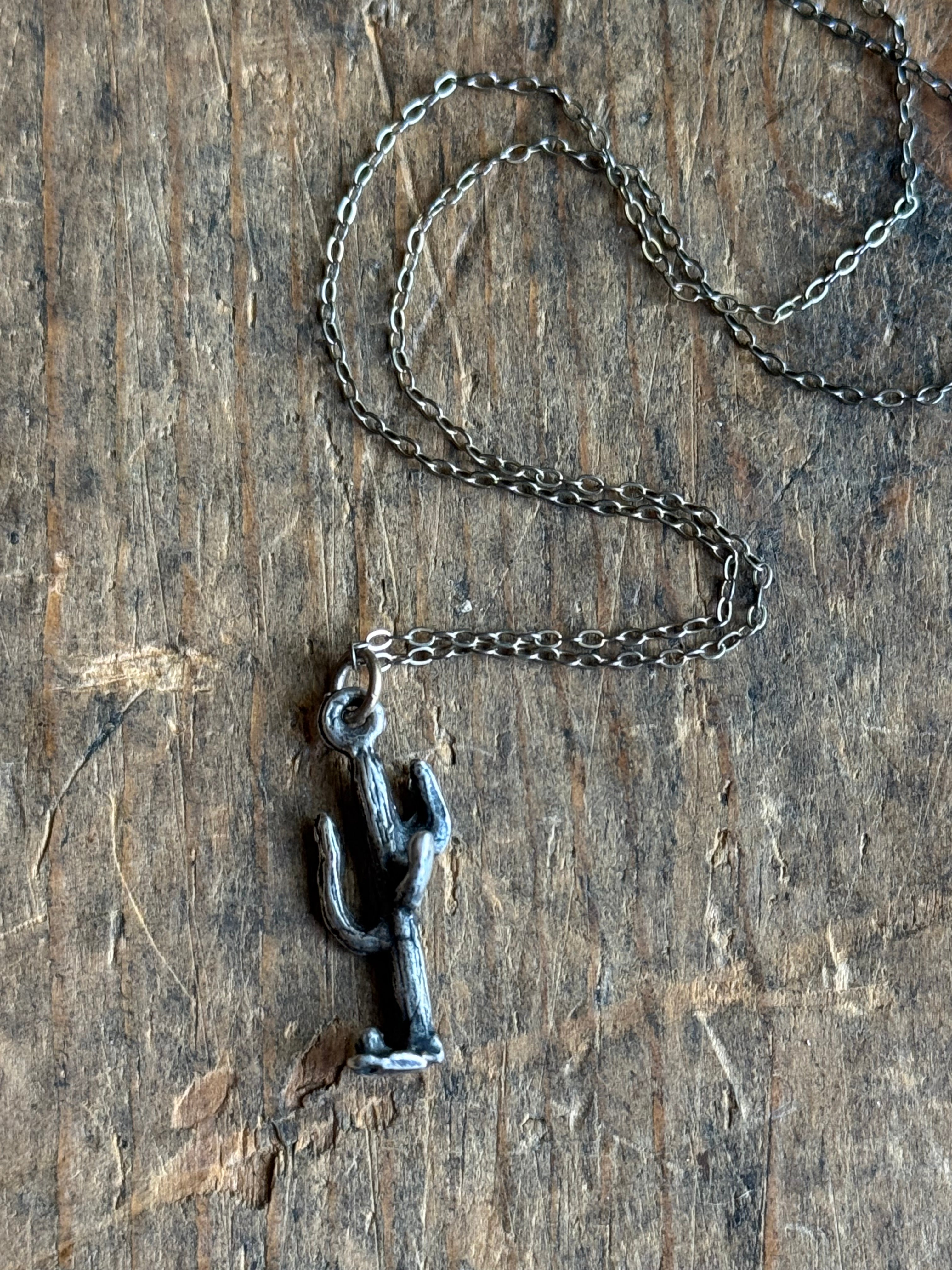 Vintage Sterling Silver Cactus Charm Necklace