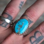 Vintage Sterling Turquoise Ribbed Band Ring 12.75