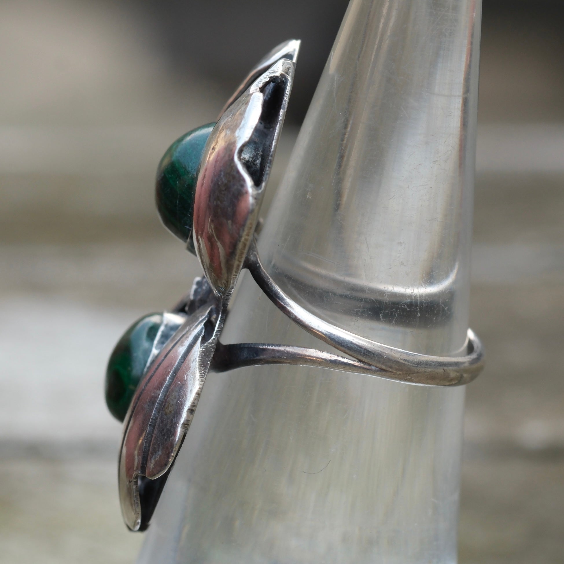 Vintage Sterling Malachite Ring 4.75