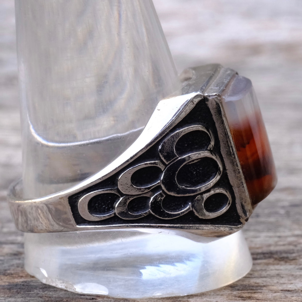 Vintage Sterling Agate Signet Ring 13.75
