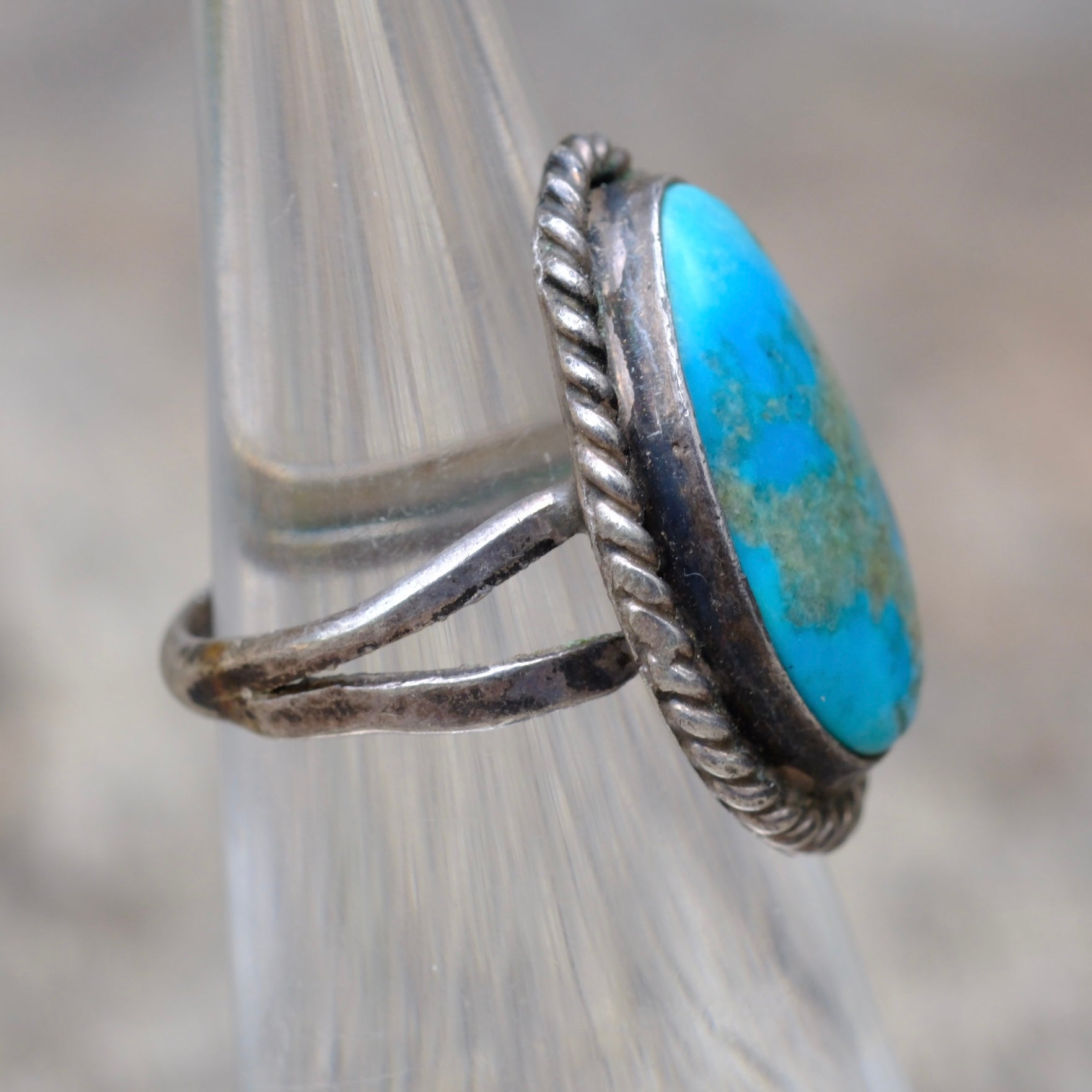 Vintage Sterling Turquoise Roper Ring 4.25