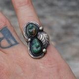 Vintage Sterling 2-Stone Turquoise Feather Ring 5.75
