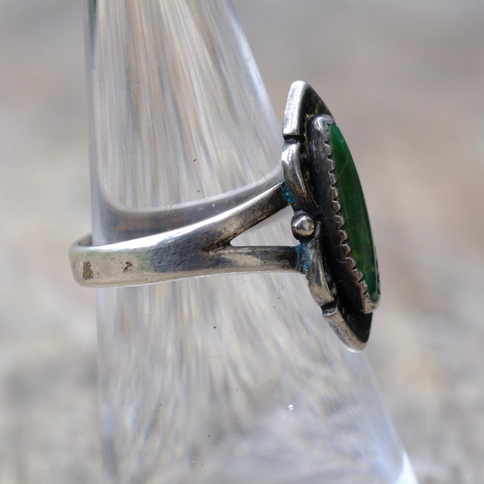 Vintage Sterling Malachite Ring 7