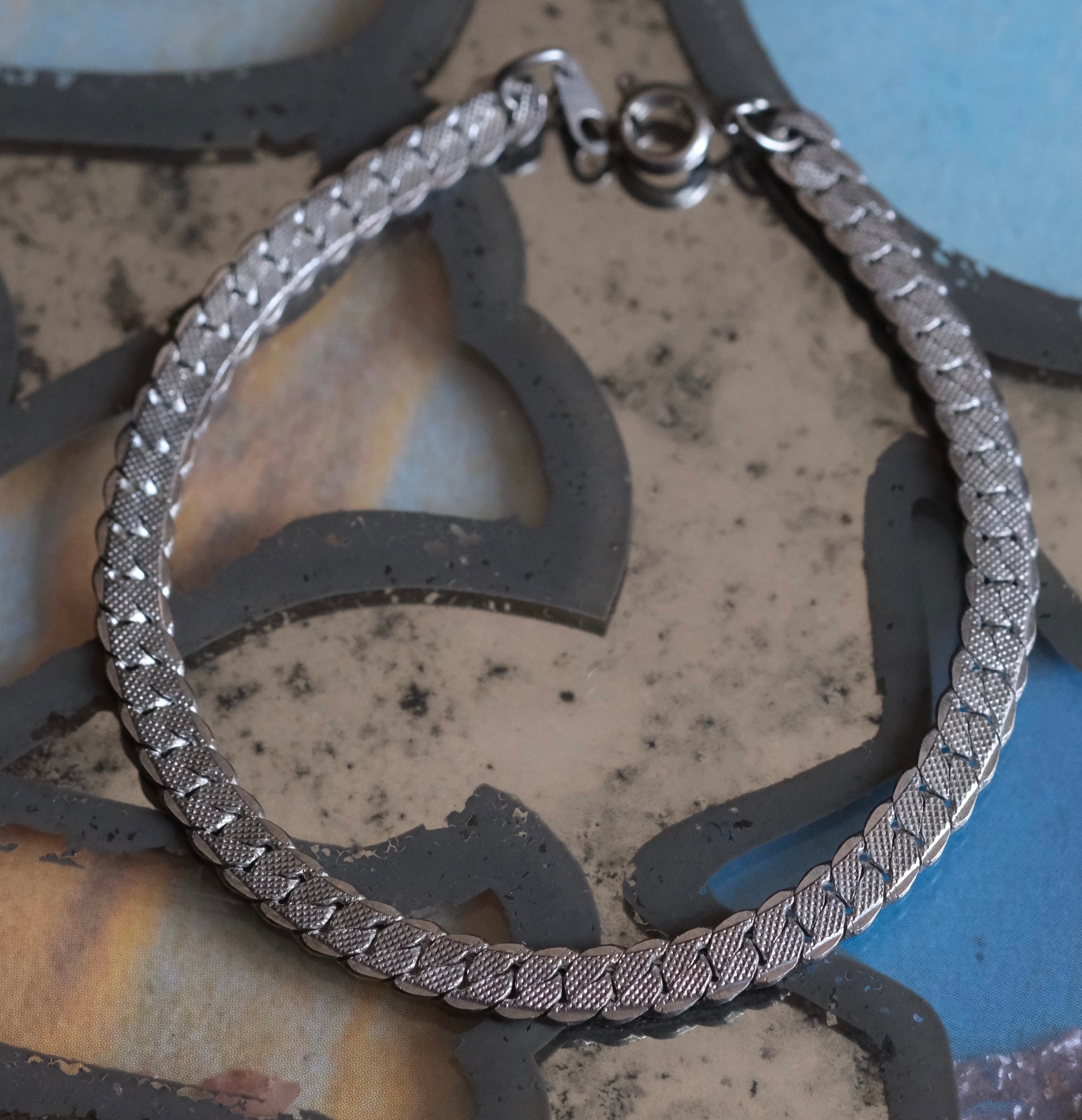 Vintage Sterling Silver Herringbone Bracelet 7.5"