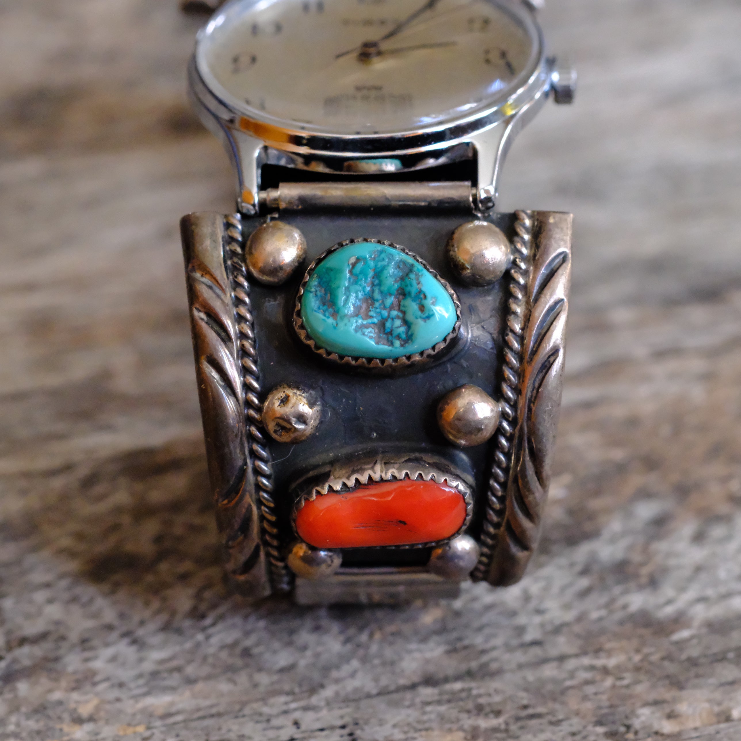 Vintage Sterling Turquoise and Coral Watch
