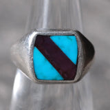 Vintage Sterling Inlay Signet Ring 6.75