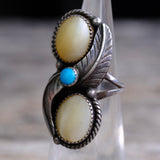 Vintage Sterling Mother Of Pearl and Turquoise Ring 4.5