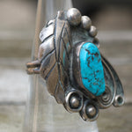 Vintage Sterling Turquoise Feather Ring 6.5