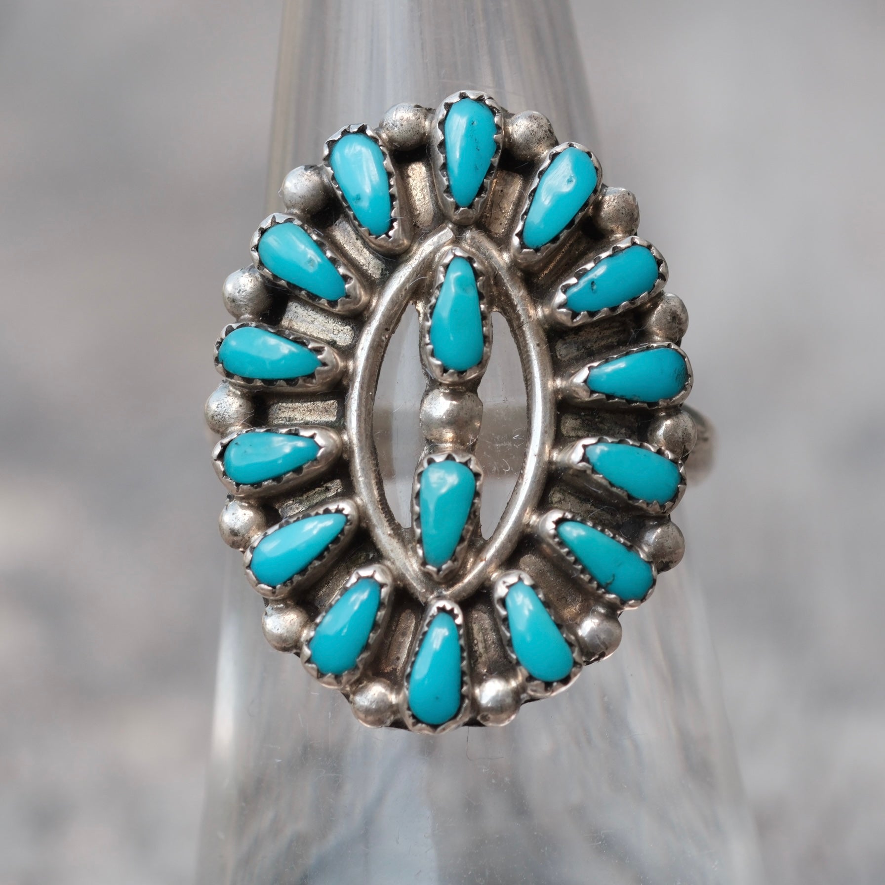Vintage Sterling Turquoise Cluster Ring 6.25