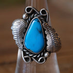 Vintage Sterling Turquoise Feather Ring 6