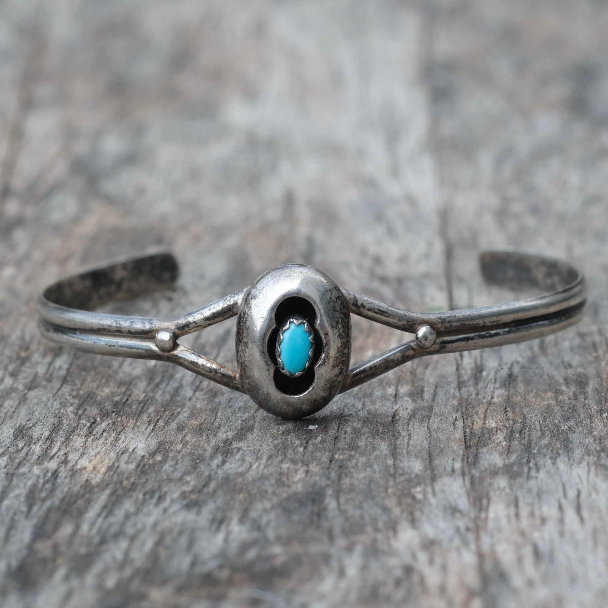 Vintage Sterling Turquoise Shadowbox Cuff Bracelet