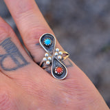 Vintage Sterling Turquoise and Coral Ring 5.5