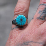 Vintage Sterling Turquoise Inlay Pinwheel Ring 6.5
