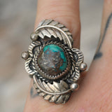Vintage Sterling Turquoise Feather Ring 7