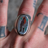 Vintage Sterling Inlaid Robin Ring 10