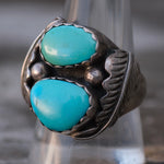 Vintage Sterling 2-Stone Turquoise Feather Ring 10.25