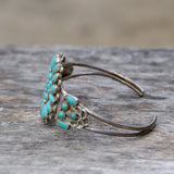 Vintage Sterling Turquoise Cluster Cuff Bracelet