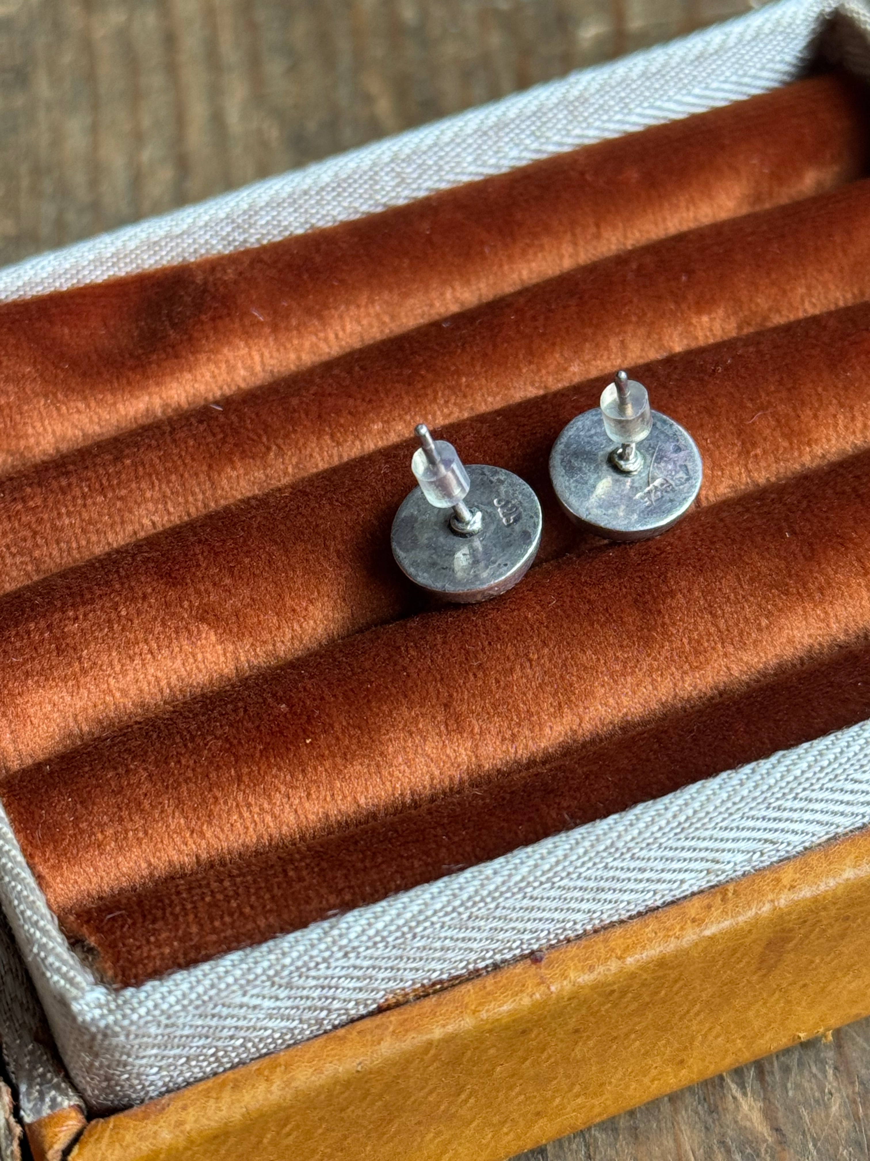 Vintage Sterling Silver Etched Dome Earrings