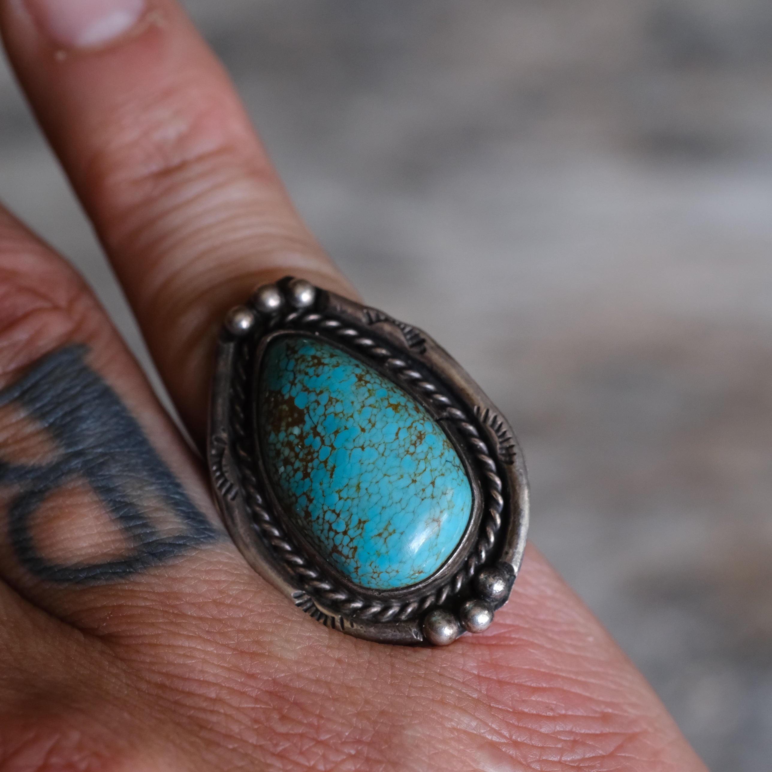 Vintage Sterling Turquoise Roper Ring 7