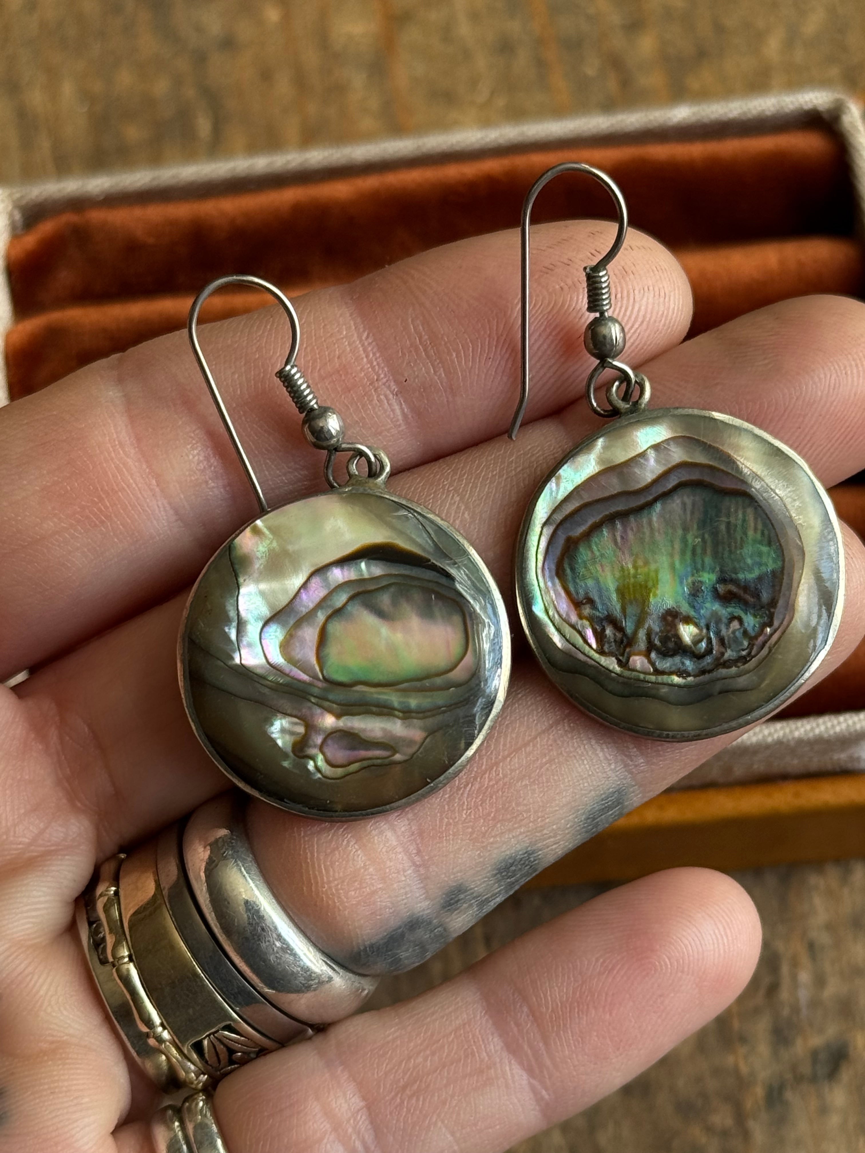 Vintage Sterling Silver Abalone Earrings