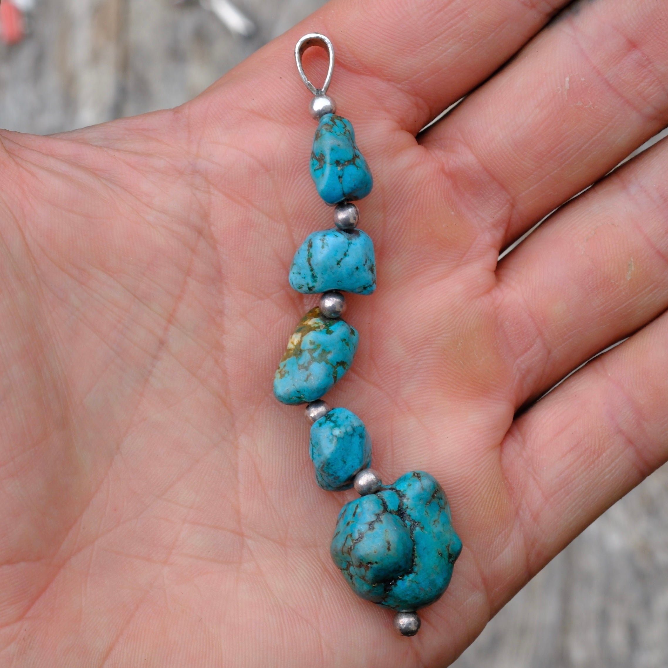 Vintage Sterling Turquoise Dangle Pendant
