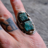 Vintage Sterling 2-Stone Turquoise Feather Ring 6.75