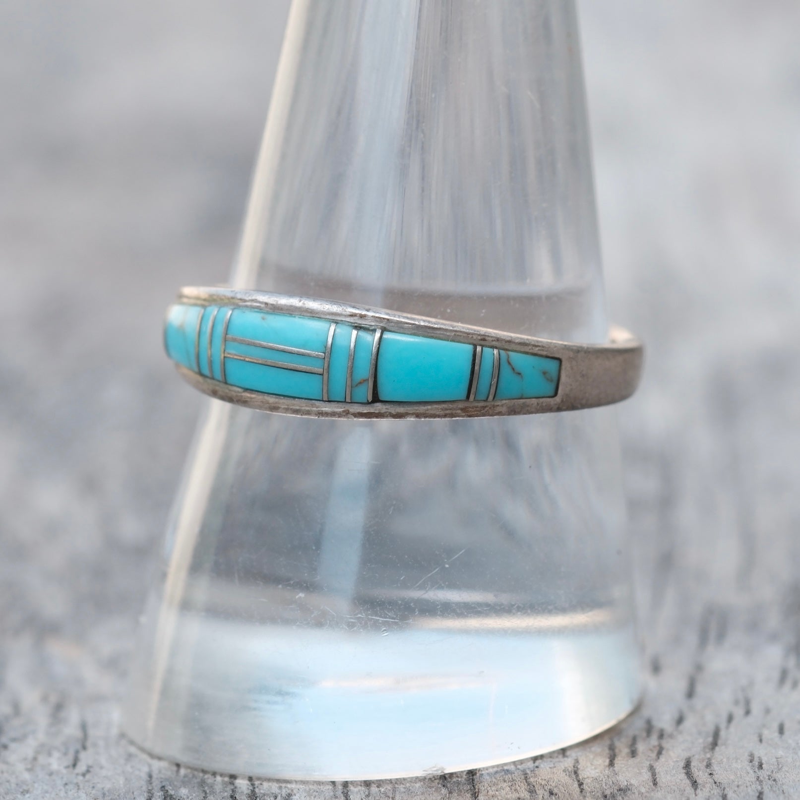 Vintage Sterling Turquoise Inlay Band Ring 9.75