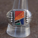 Vintage Sterling Multistone Inlay Feather Ring 11