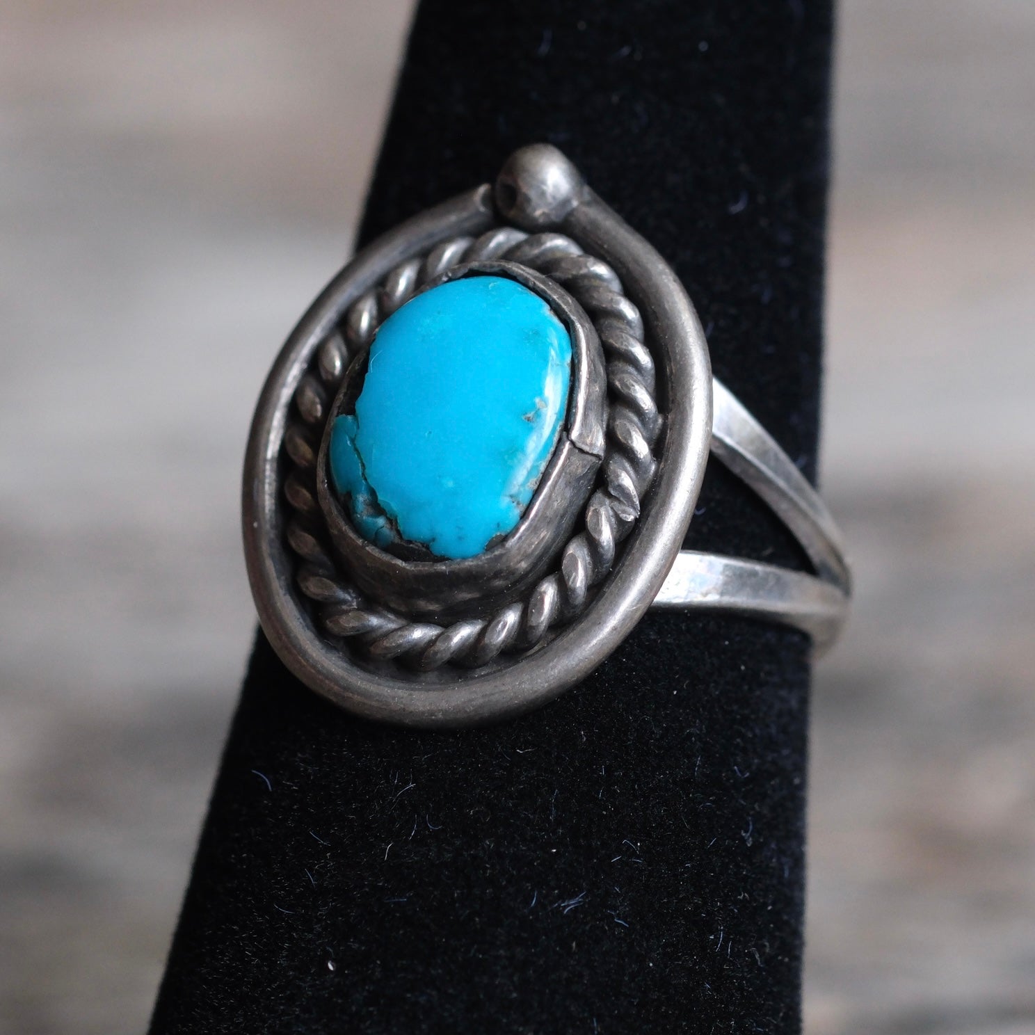 Vintage Sterling Turquoise Roper Ring 6.5