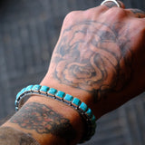 Vintage Sterling Turquoise Inlay Row Cuff Bracelet 6.75"