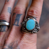 Vintage Sterling Turquoise Floral Ring 11
