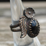 Vintage Sterling Onyx Feather Ring 6