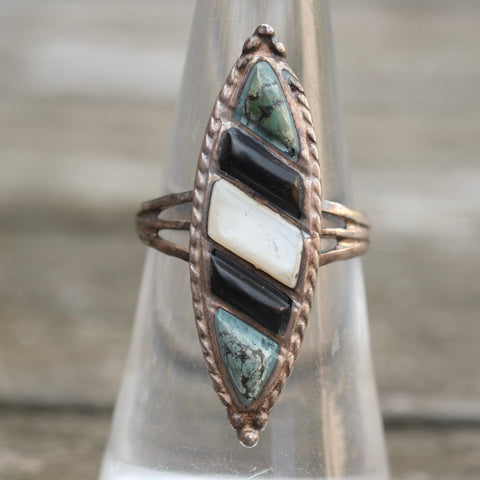 Vintage Sterling Multistone Inlay Ring 6.75